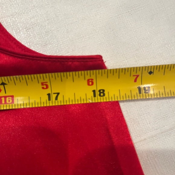 Vintage red satin stellar and celestial embroidered slip style nightgown. GUC! - Picture 5 of 7